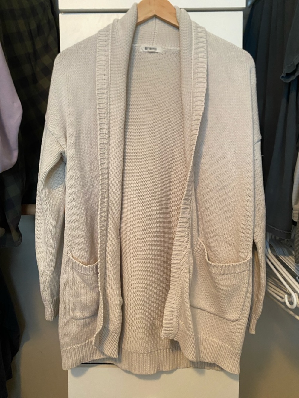 BB Dakota Cozy Open-Front Cardigan in Light Taupe